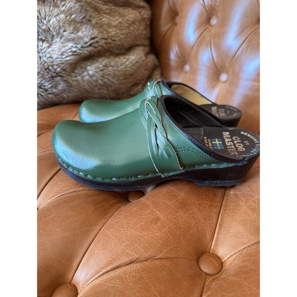 Sven Clog Master Women Eu 41 Green Leather Woven Accent Shoes Wooden Slip On - Picture 5 of 11